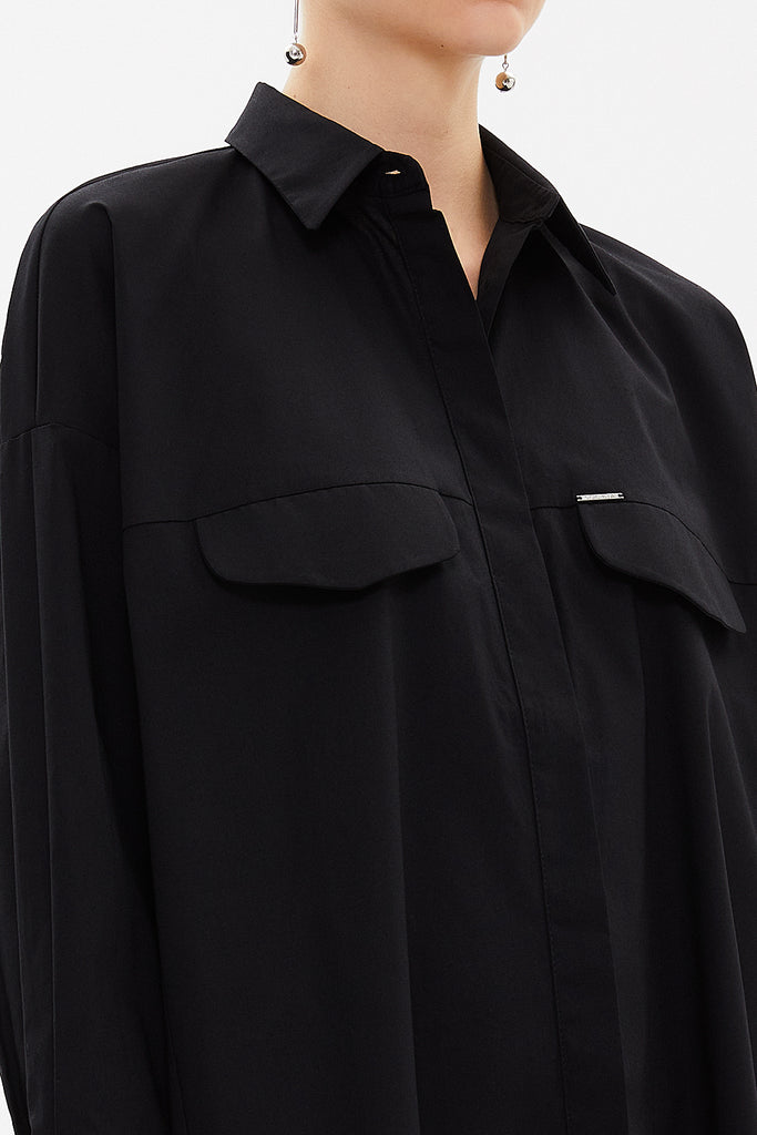 Black Wide cut poplin shirt 10745