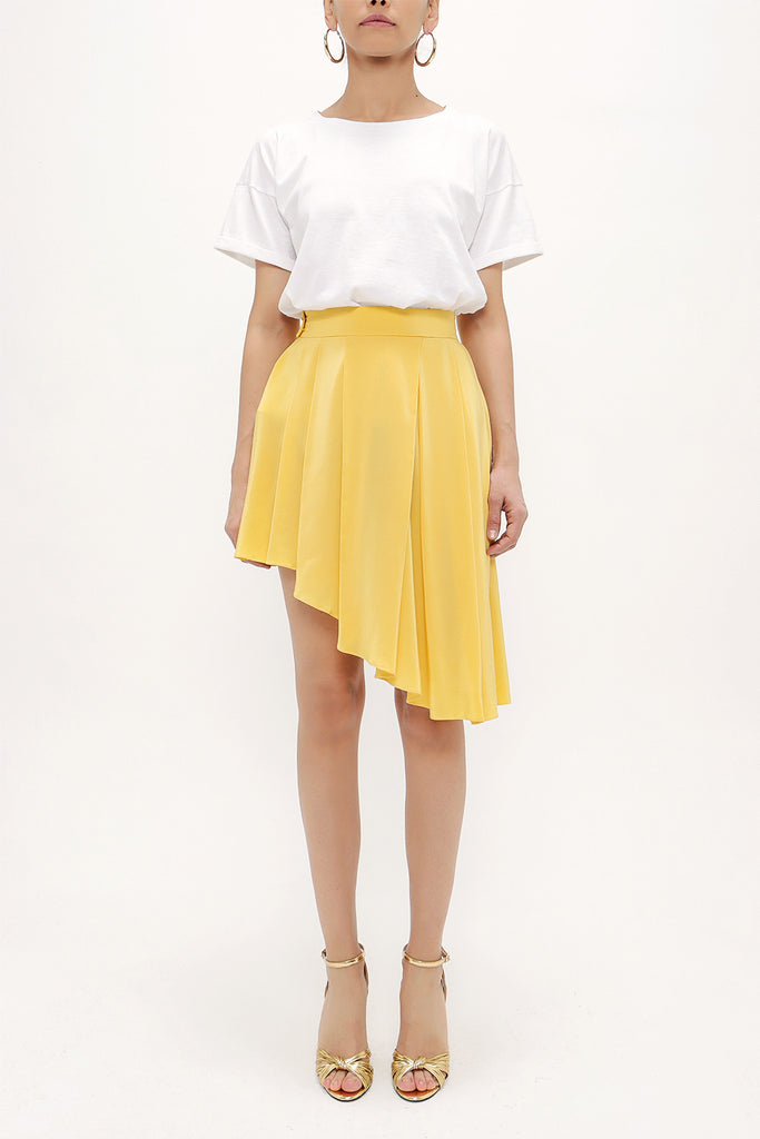 Yellow Pleated silk skirt 80401