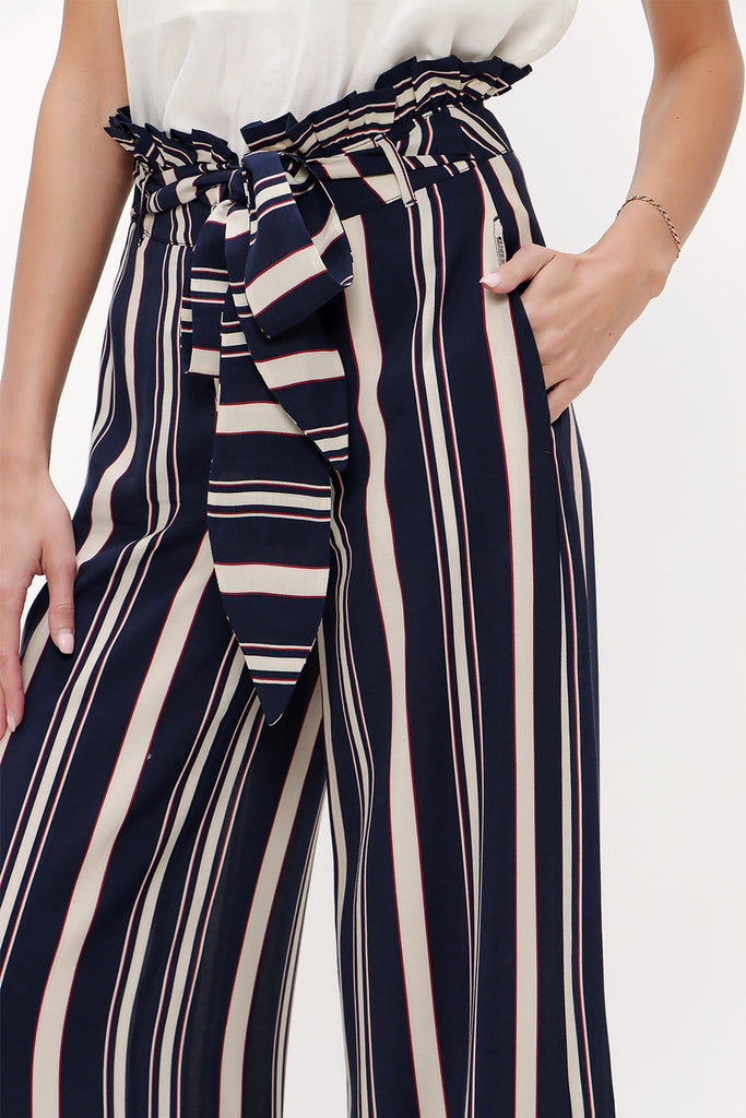 Striped High waist  wide cut pants 41302