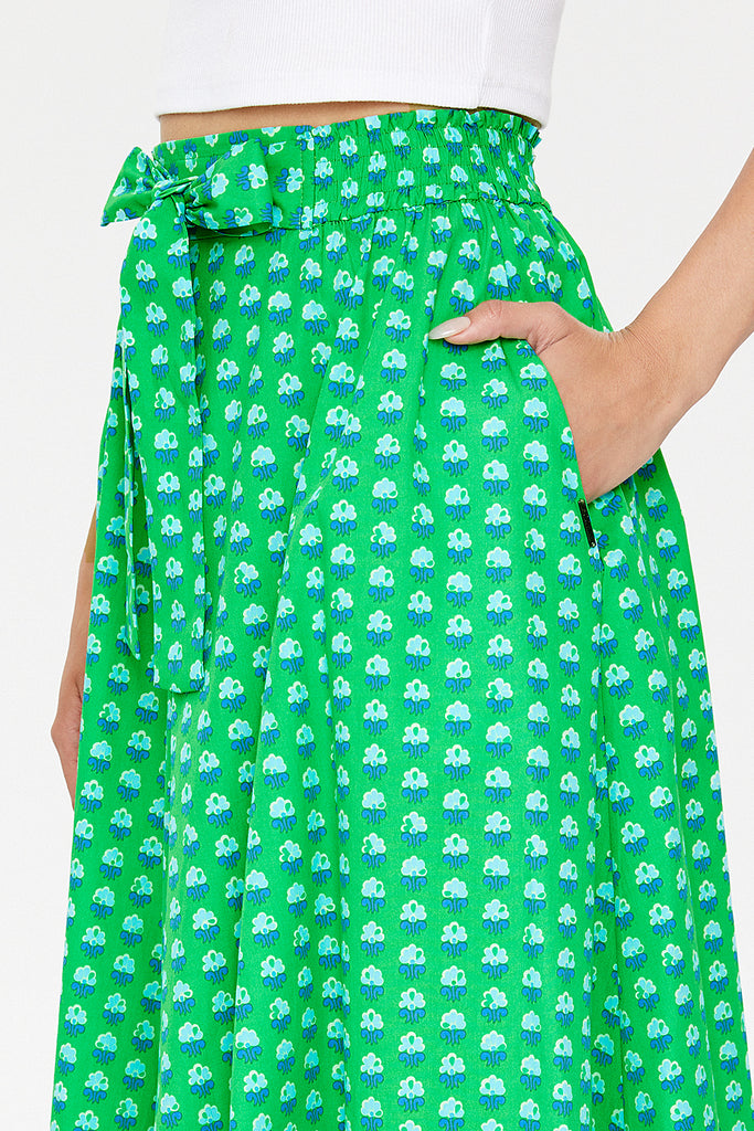 Green Elastic  Printed skirt  81064