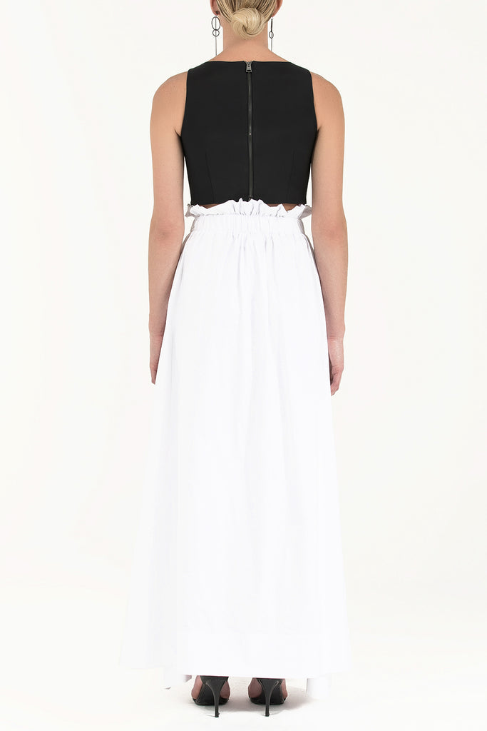 White Ruffled elastic waist maxi skirt 80995