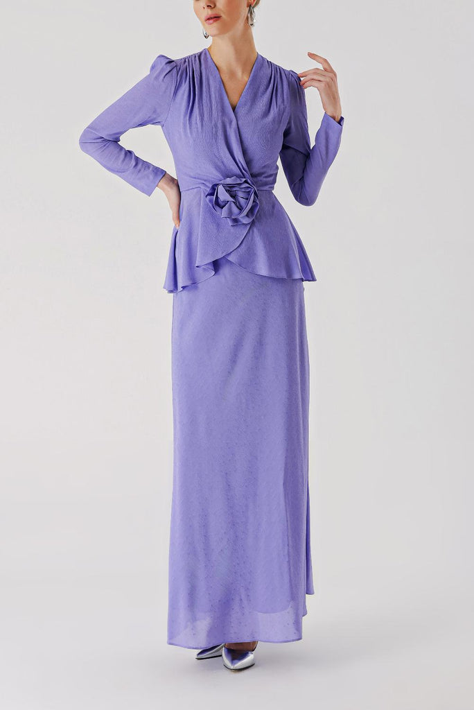 Lilac Rose detailed wrap-up blouse and skirt set 12340