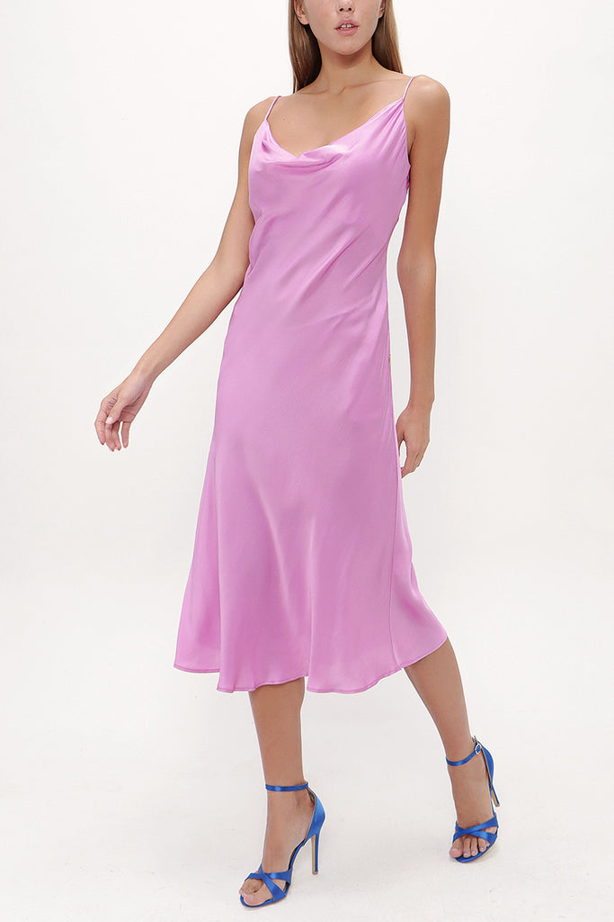 Lilac Degage collar spaghetti straps midi dress 92844