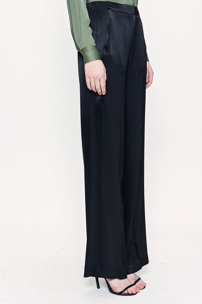 Black Elastic waist wide cut trousers 41609