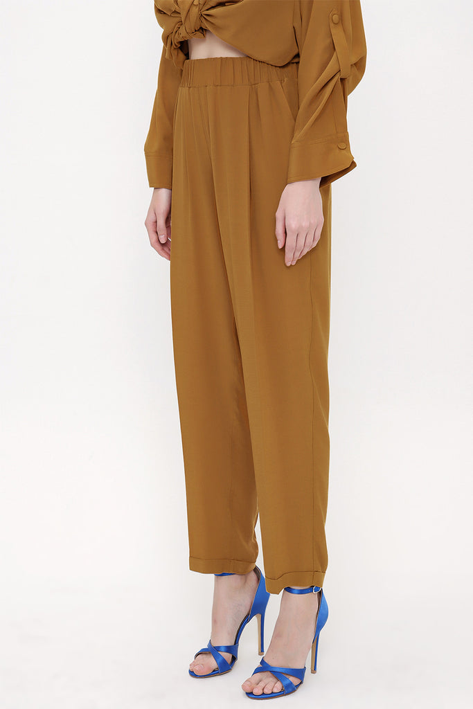 Mustard Elastic waist wide cut pants 41608