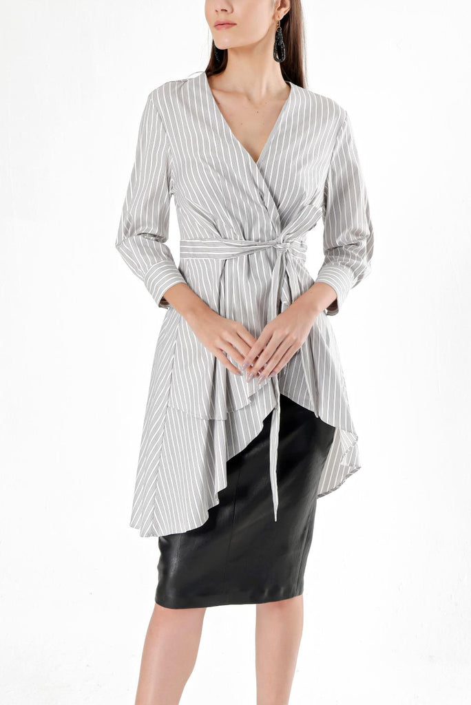 Gray Asymmetric cut poplin shirt 10715