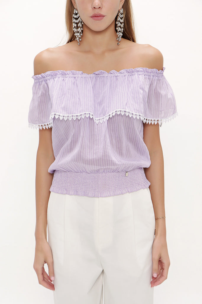 Lilac Lace  off shoulder  blouse  19473