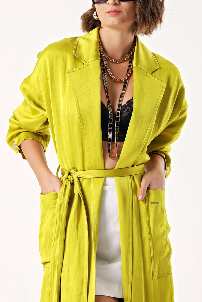 Green Side Button Shabby Chic Trenchcoat 20403