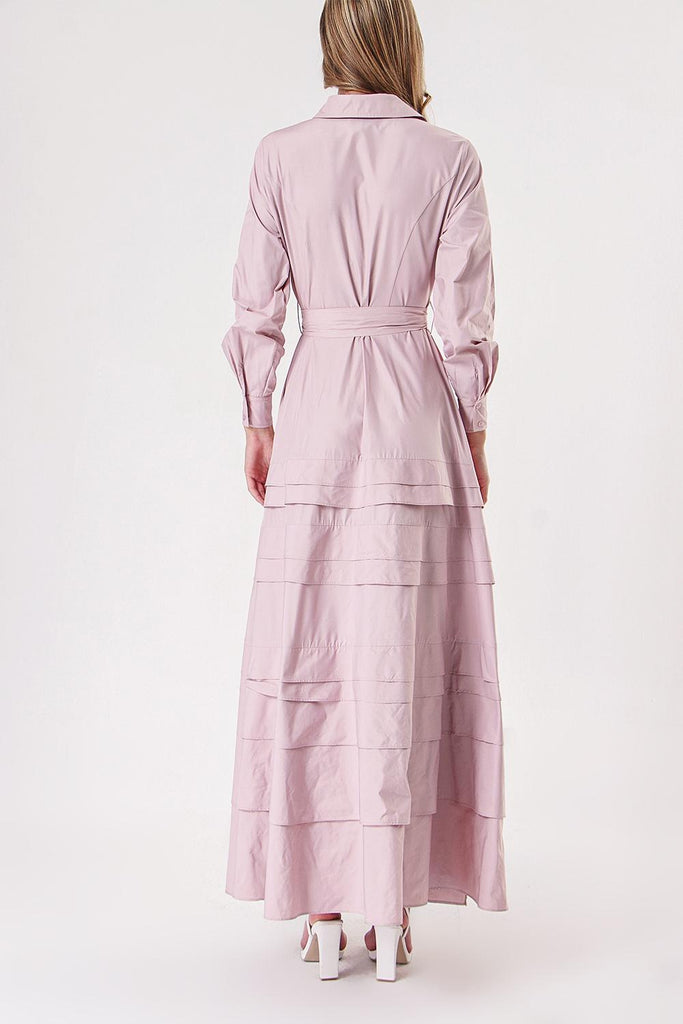 Lila Eteği Parça Detaylı Uzun Tafta Elbise 94160