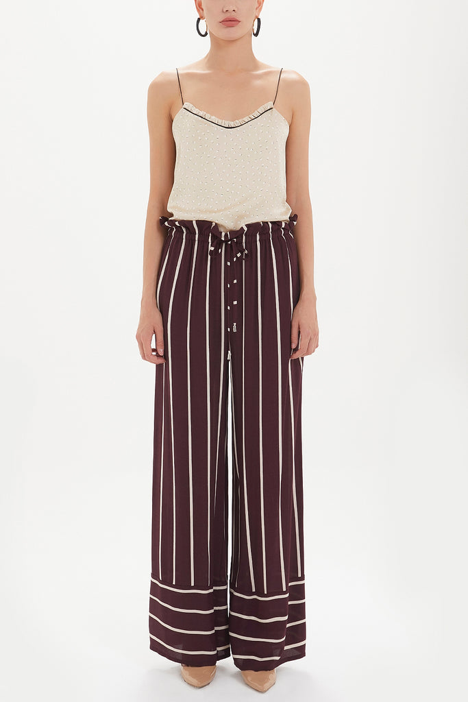 Burgundy High waist  striped  wide cut pants 41303