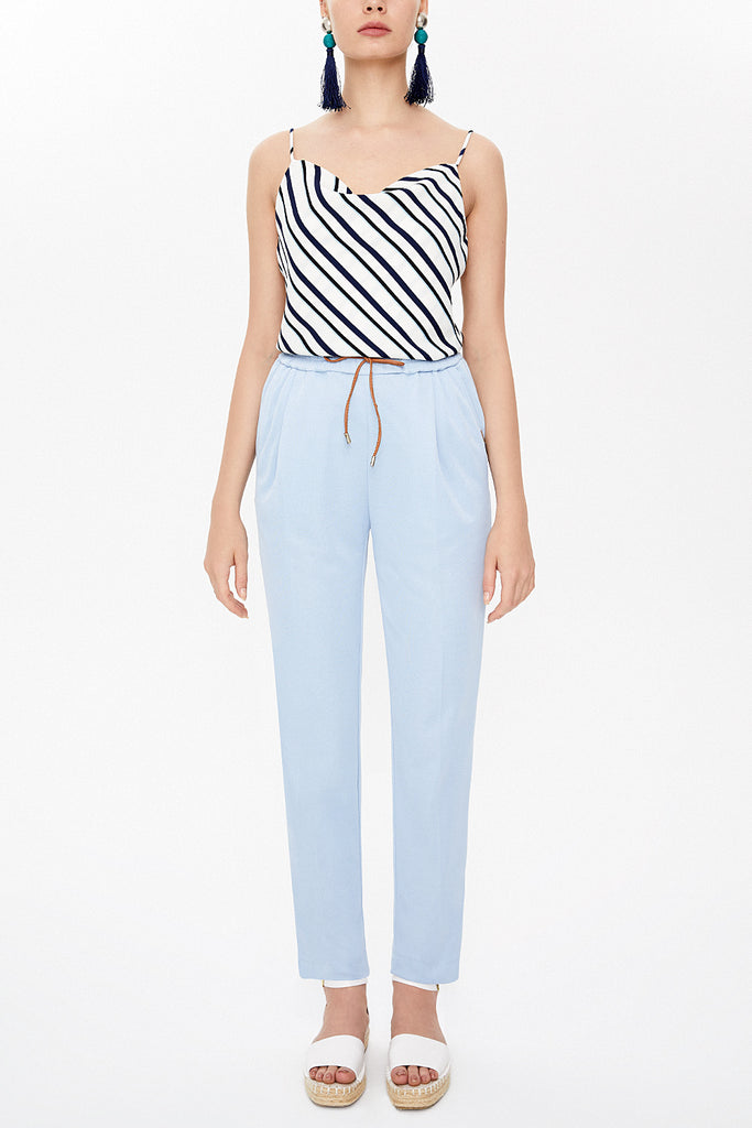 Light Blue Elastic wide cut pants 41348