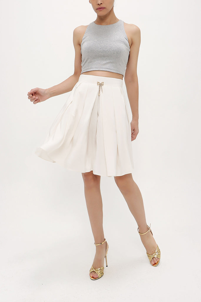 Ecru Pleated wide cut skirt 80414