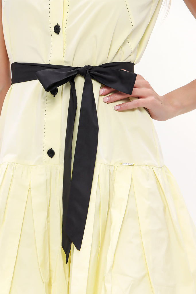 Yellow Pleated sleeveless mini dress 92703