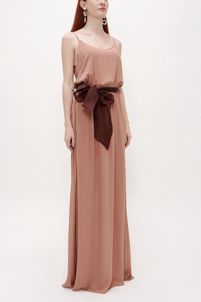 Camel Hair Lace-up spaghetti straps maxi dress 92378