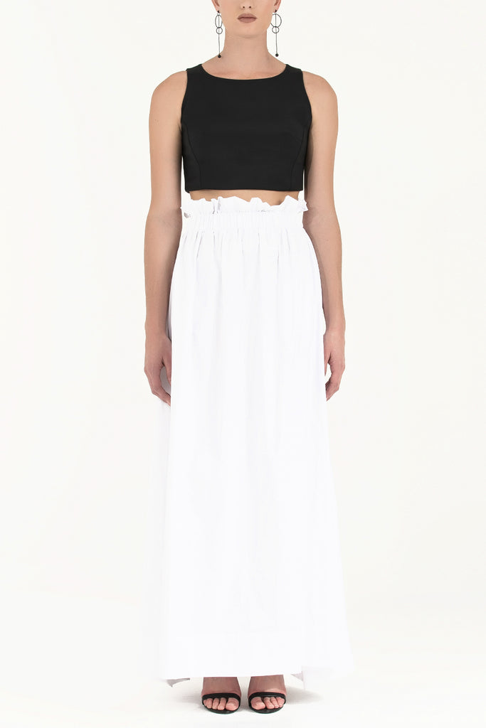 White Ruffled elastic waist maxi skirt 80995