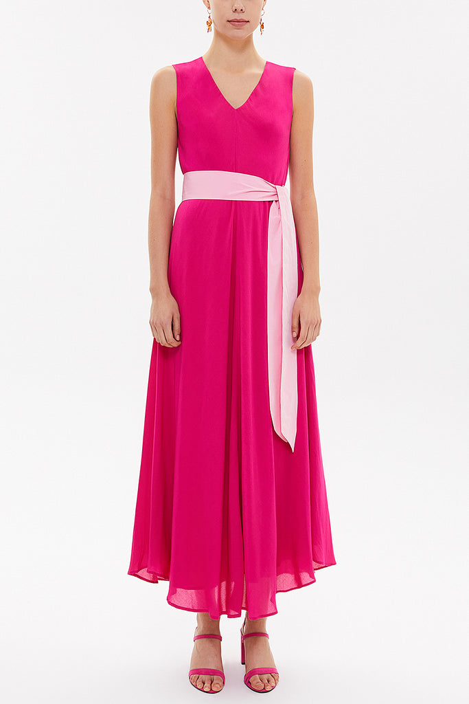 Fuchsia Front Pleated midi dress 92888