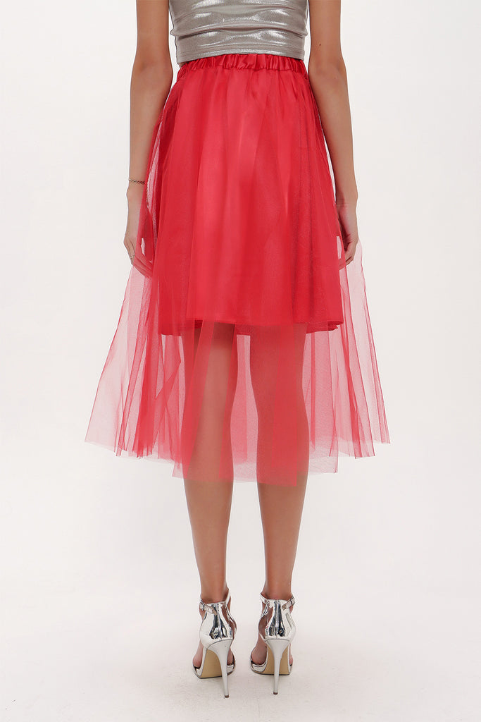 Red Elastic waist tulle skirt 81075