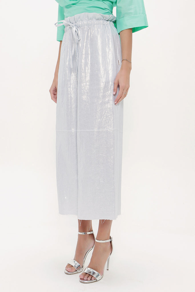 Silver Elastic waist wide cut pants 41510