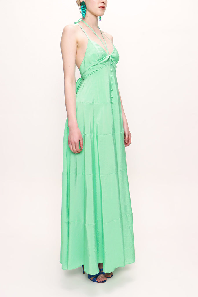 Water green V neck sleeveless dress 93563