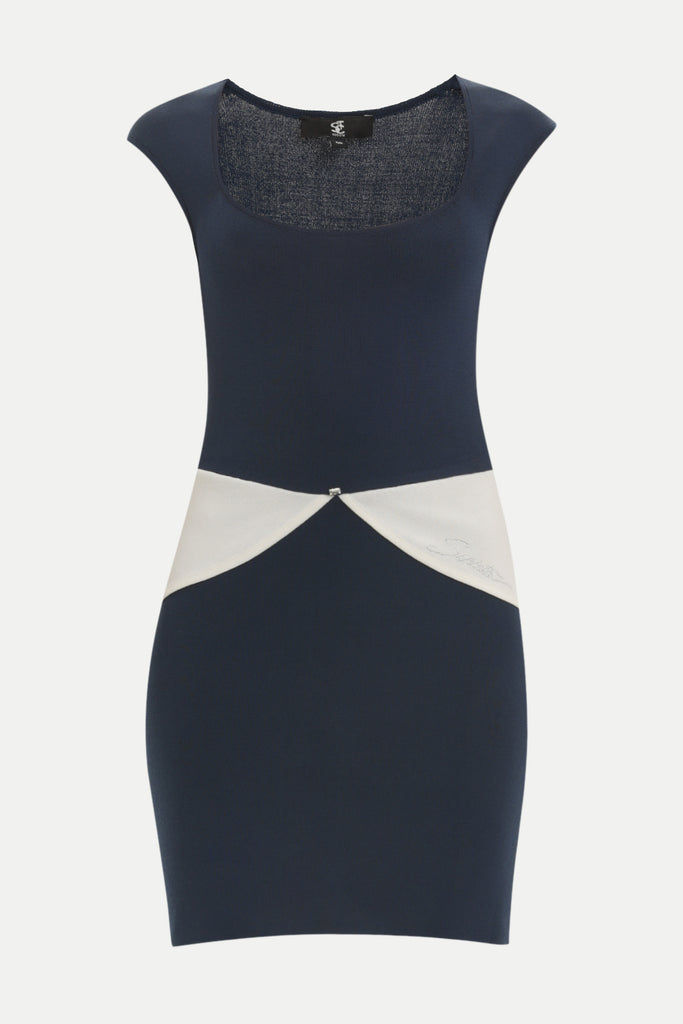 Navy Blue Contrast colour knit dress 27929