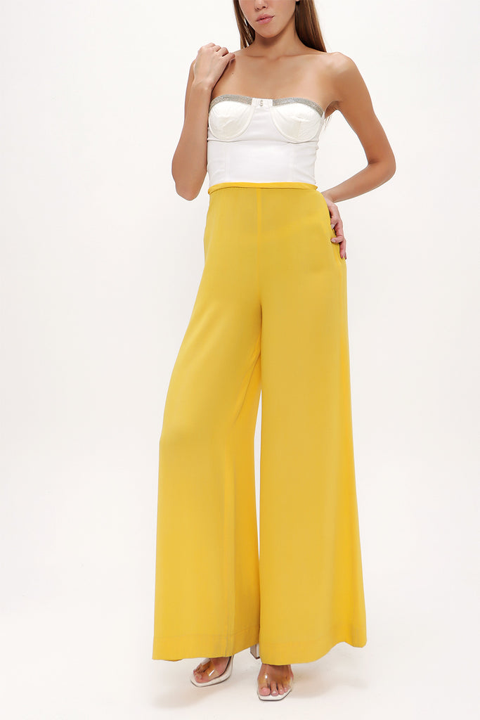 Yellow Ecru Strapless silk jumpsuit 10014