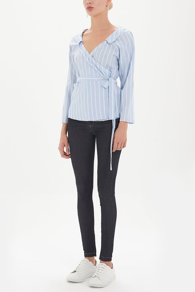 Blue Wrap-over  poplin shirt  10674