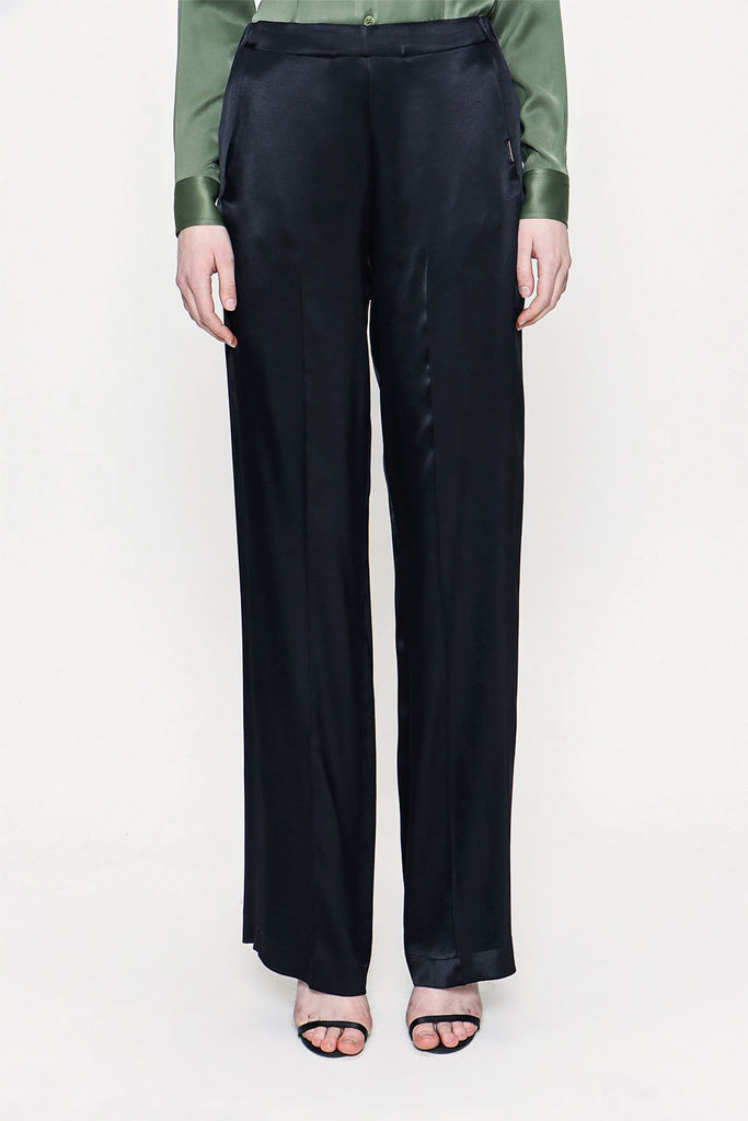 Black Elastic waist wide cut trousers 41609