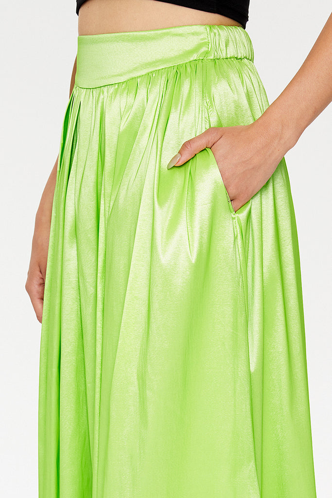 Green Elastic and Pleated maxi skirt 81072