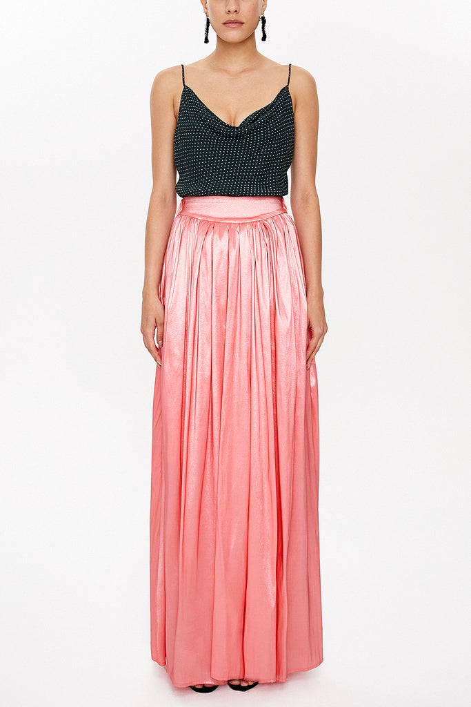Pink Elastic and Pleated maxi skirt 81072