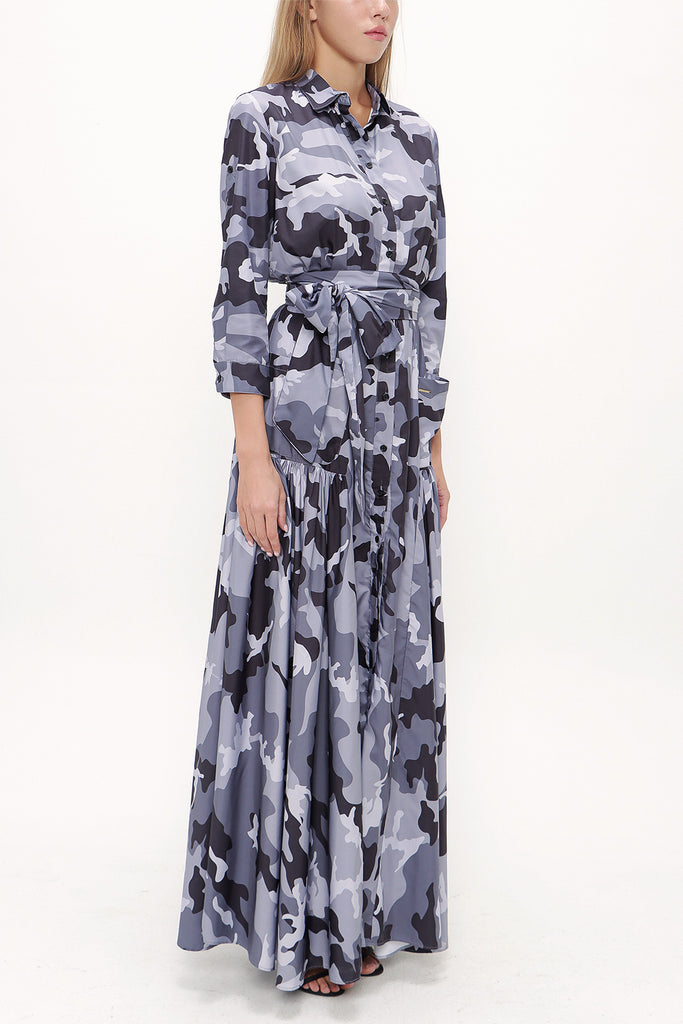 Camouflage Pocket and elastic maxi dress 91796