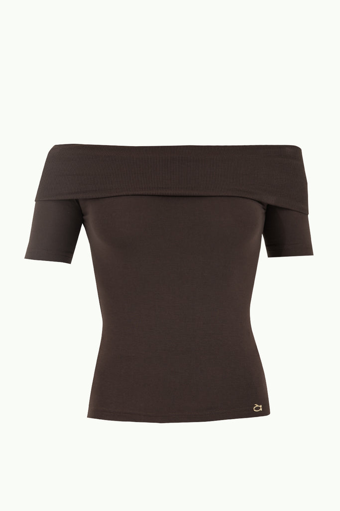 Brown Off shoulder  woven  blouse  19477
