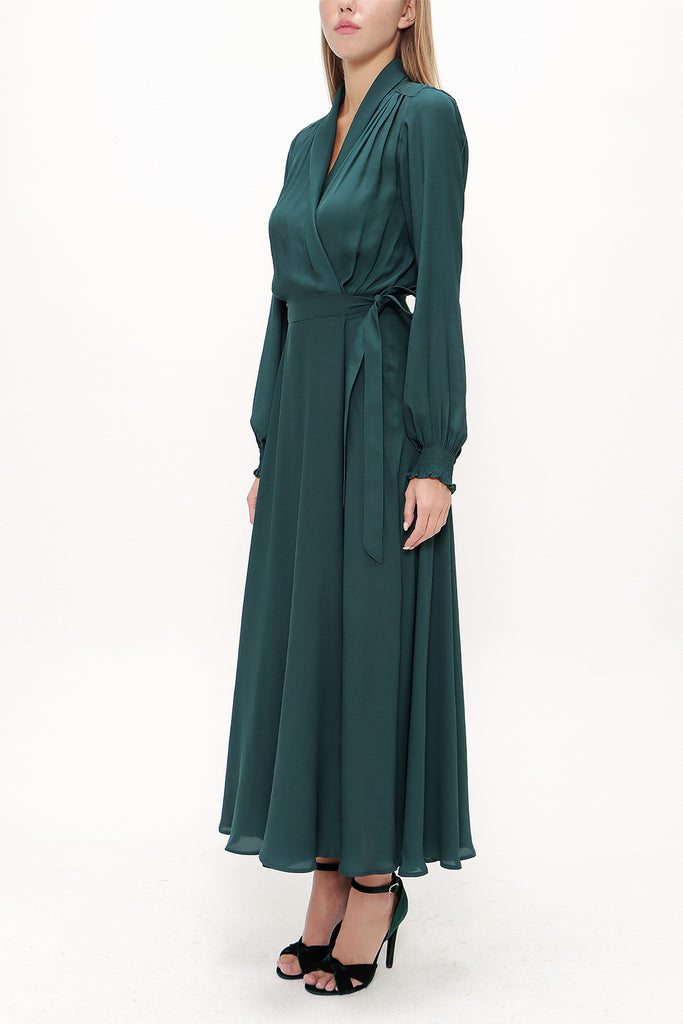 Dark Green Wrap-over maxi dress 93213