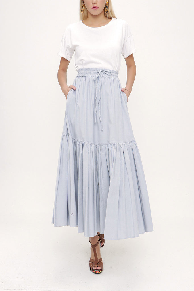 Light Blue Elastic waist pleated skirt 81176