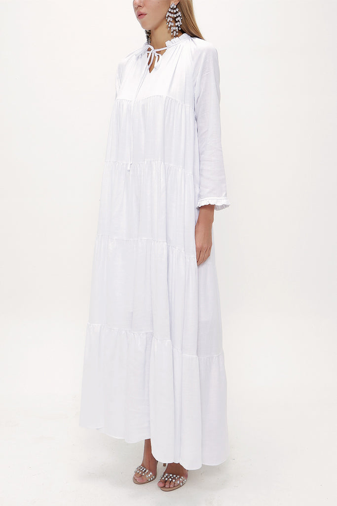 White Wide cut Pleated maxi dress  93742