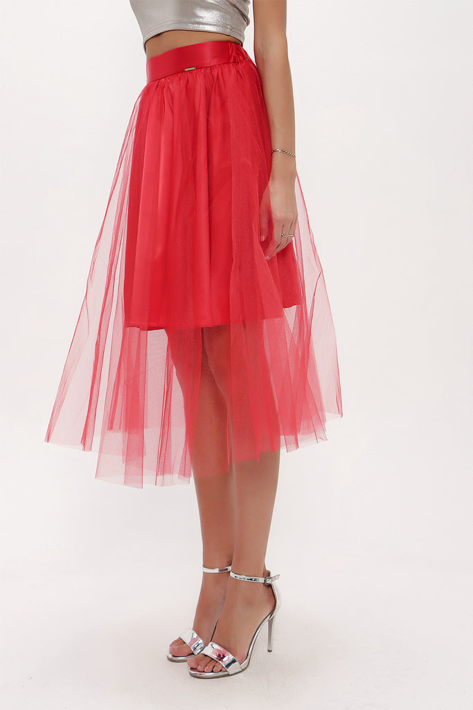 Red Elastic waist tulle skirt 81075