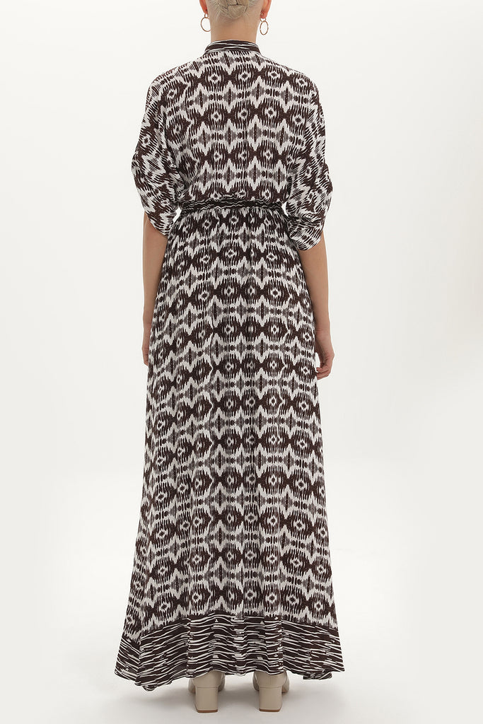 Brown Elastic belted maxi dress 92312