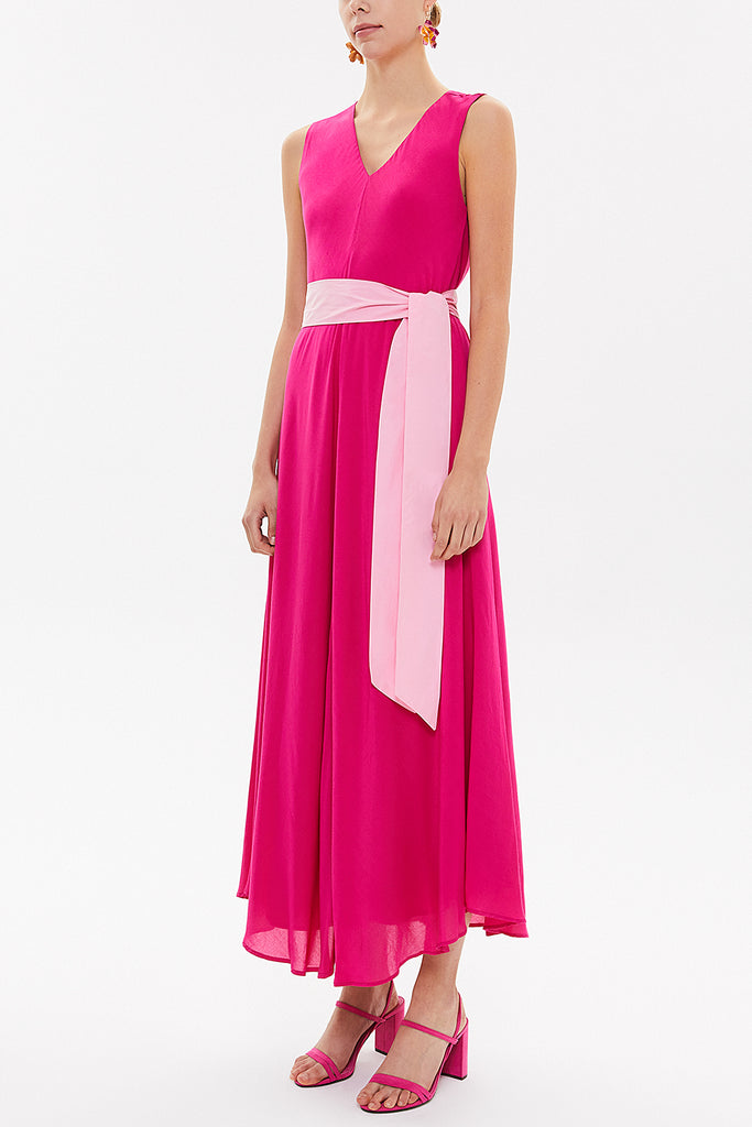 Fuchsia Front Pleated midi dress 92888