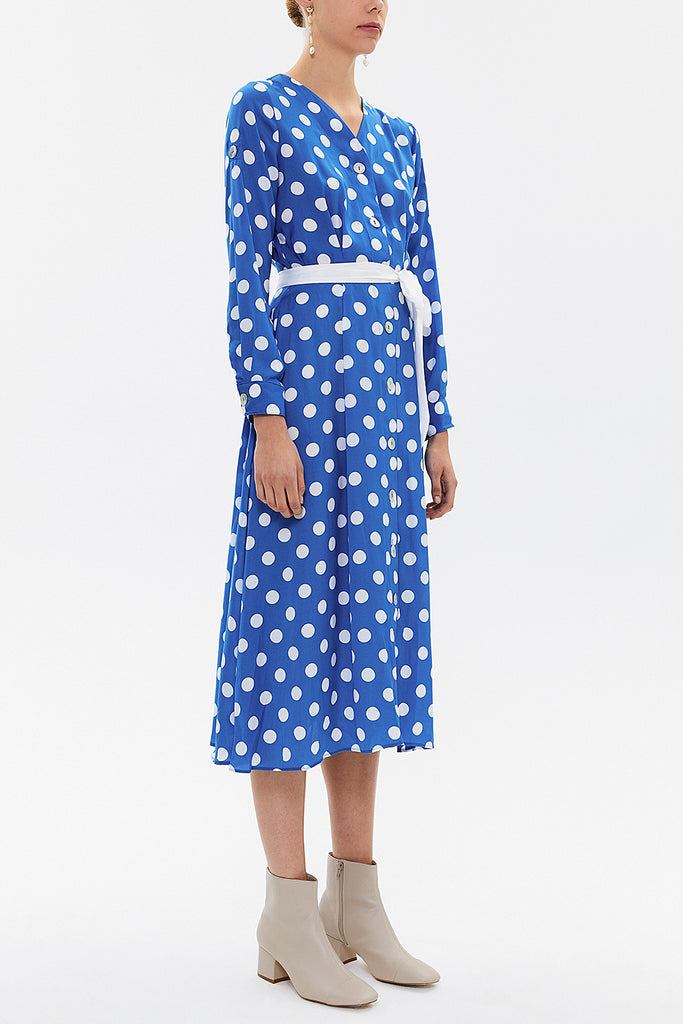 Blue Waistband, button front midi dress 92666