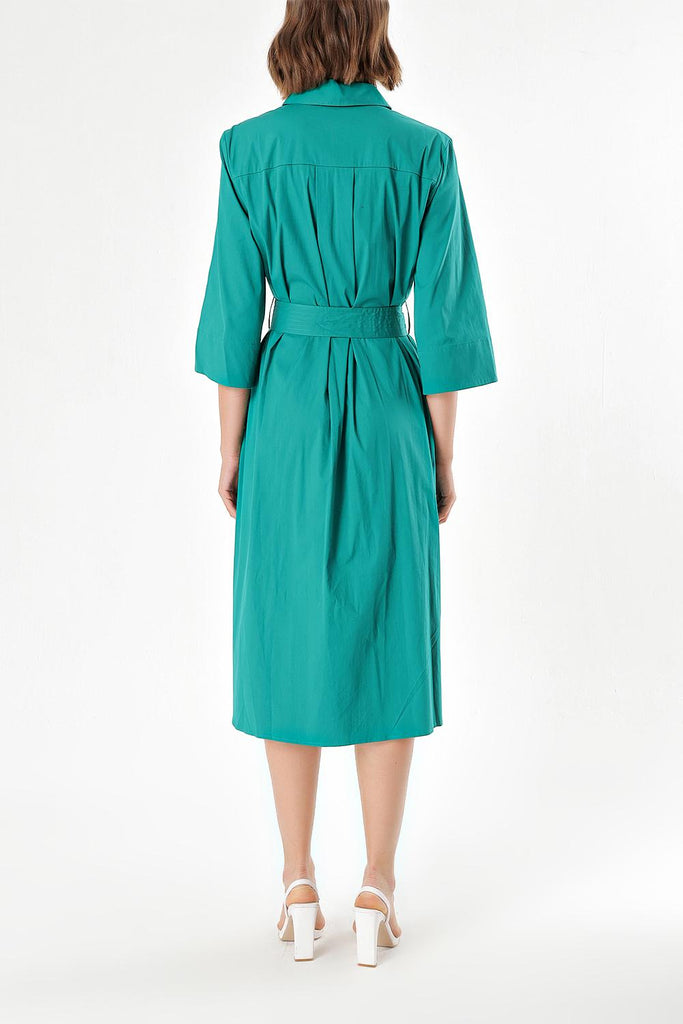 Yeşil Kemerli bol poplin elbise 93995