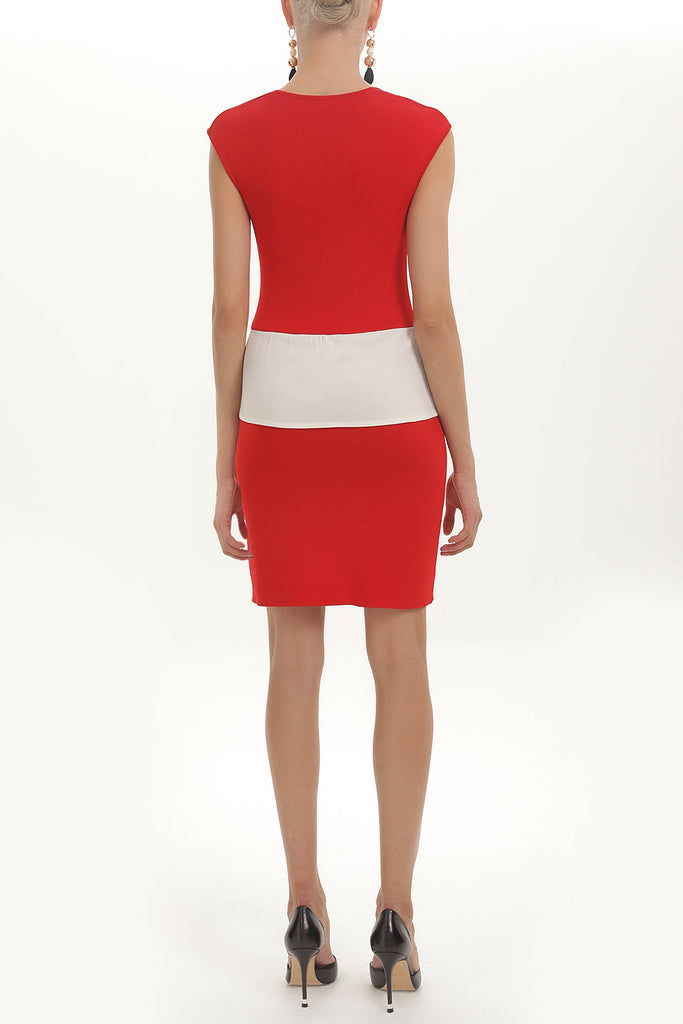 Red Contrast colour knit dress 27929