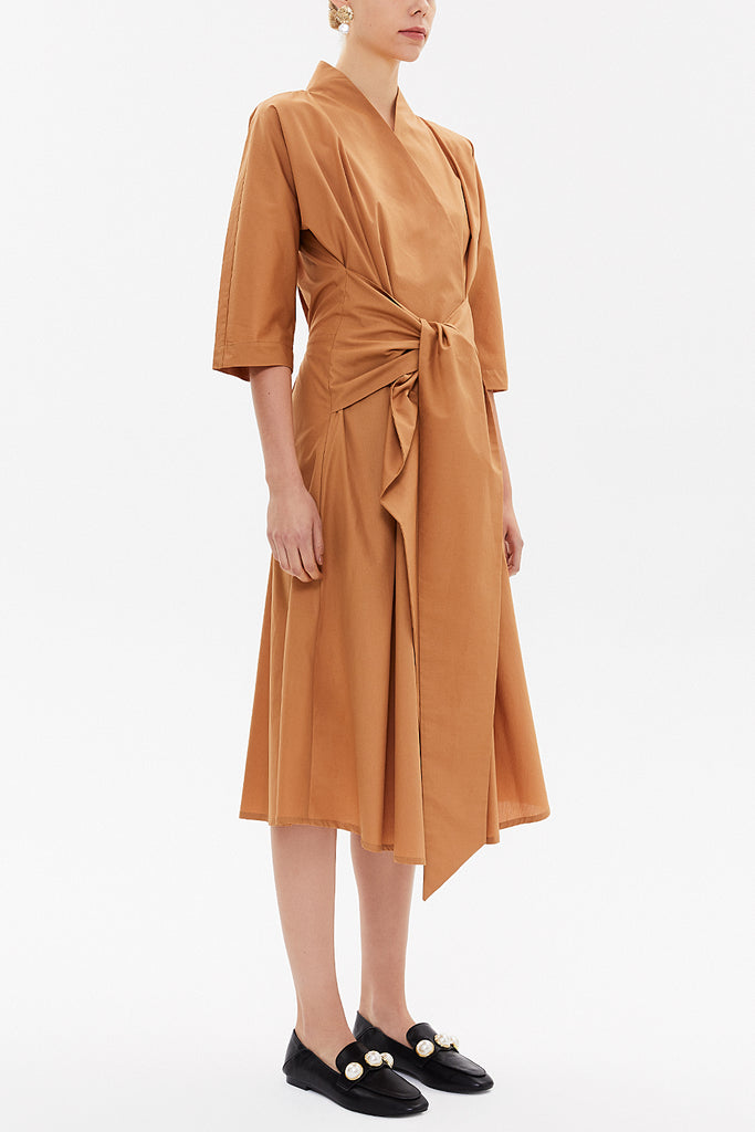 Cinnamon Wrap-over neck midi dress 93190