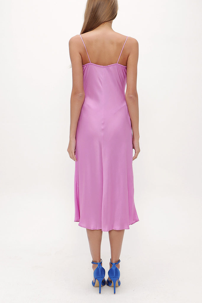 Lilac Degage collar spaghetti straps midi dress 92844