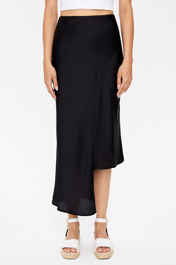 Black Asymmetric cut slim skirt 81114
