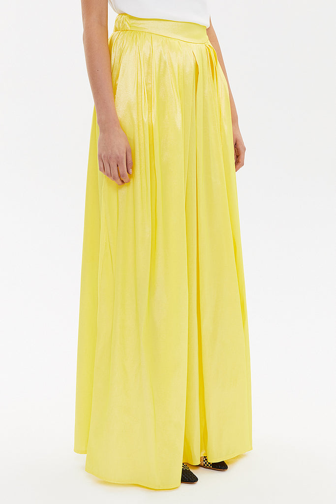 Yellow Elastic and Pleated maxi skirt 81072