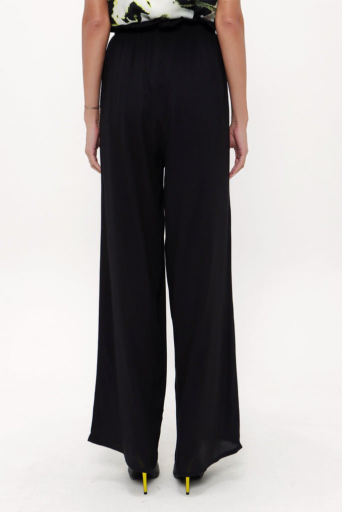 Black Elastic waist wide leg pants 41345