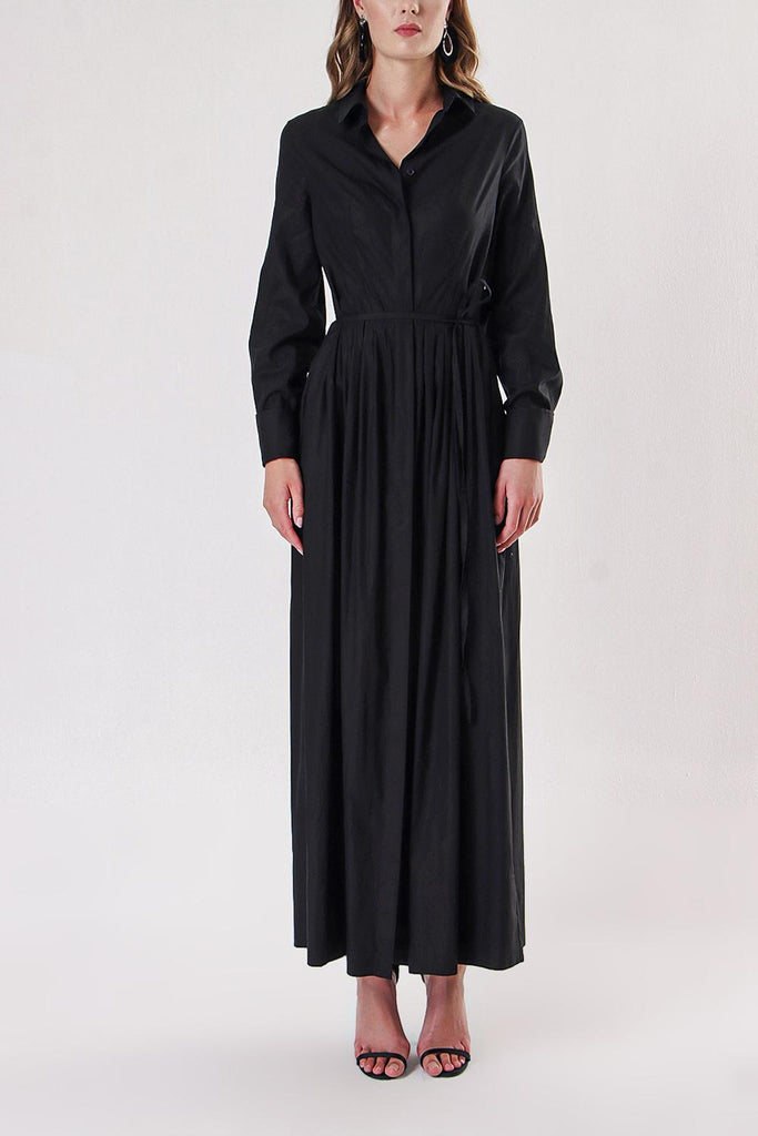 Siyah Pili Detaylı Uzun Gömlek Elbise 94149