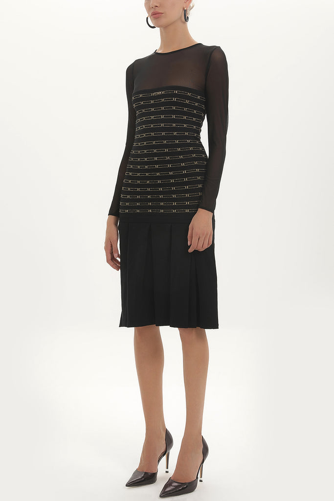 Black Pleated knit dress 27828