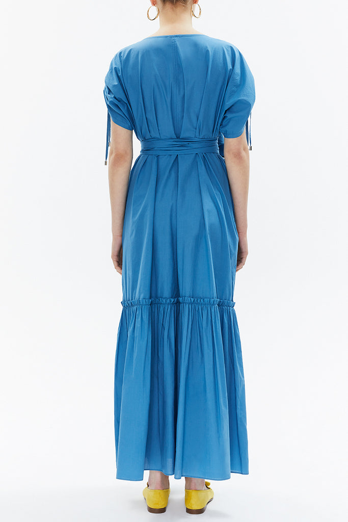 Blue Pleated sleeve wide cut maxi dress 93343