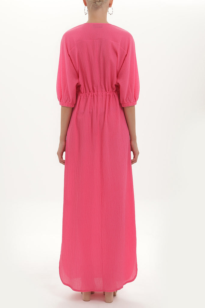 Pink Lace-up wide cut maxi dress 92450