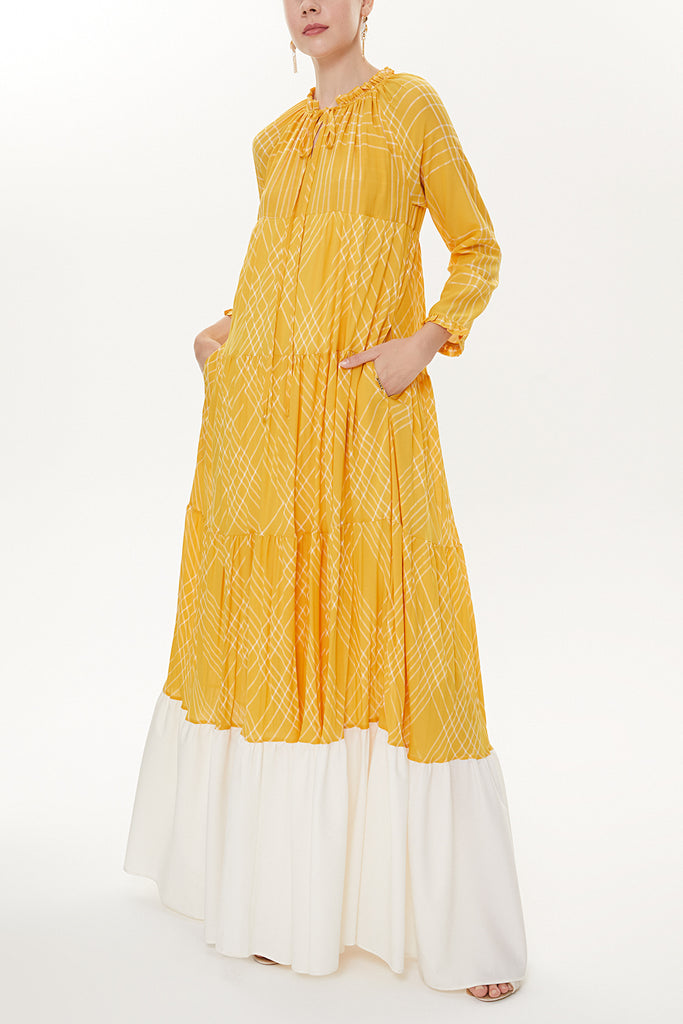 Acid Yellow Pleated wide cut dress 93454